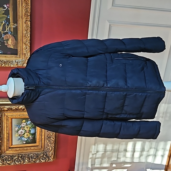 Calvin Klein Puffer Coat Navy Bib Full Zip Size Small - Picture 1 of 14
